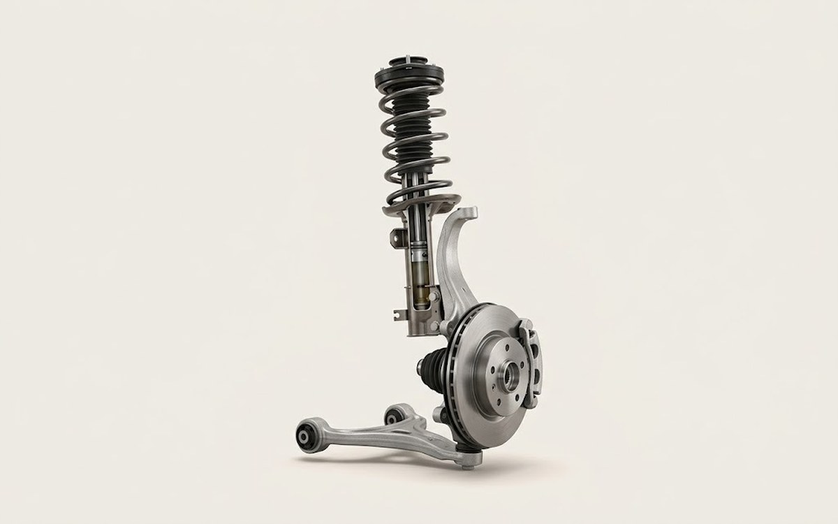 Strut with spring and shock absorber cutaway
