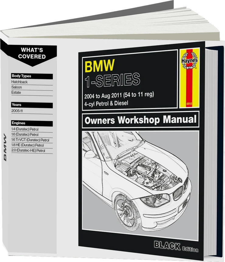 BMW 1-Series 4-cyl Petrol & Diesel (2004-Aug 2011) Haynes Repair Manual - Premium Hardback Black Edition