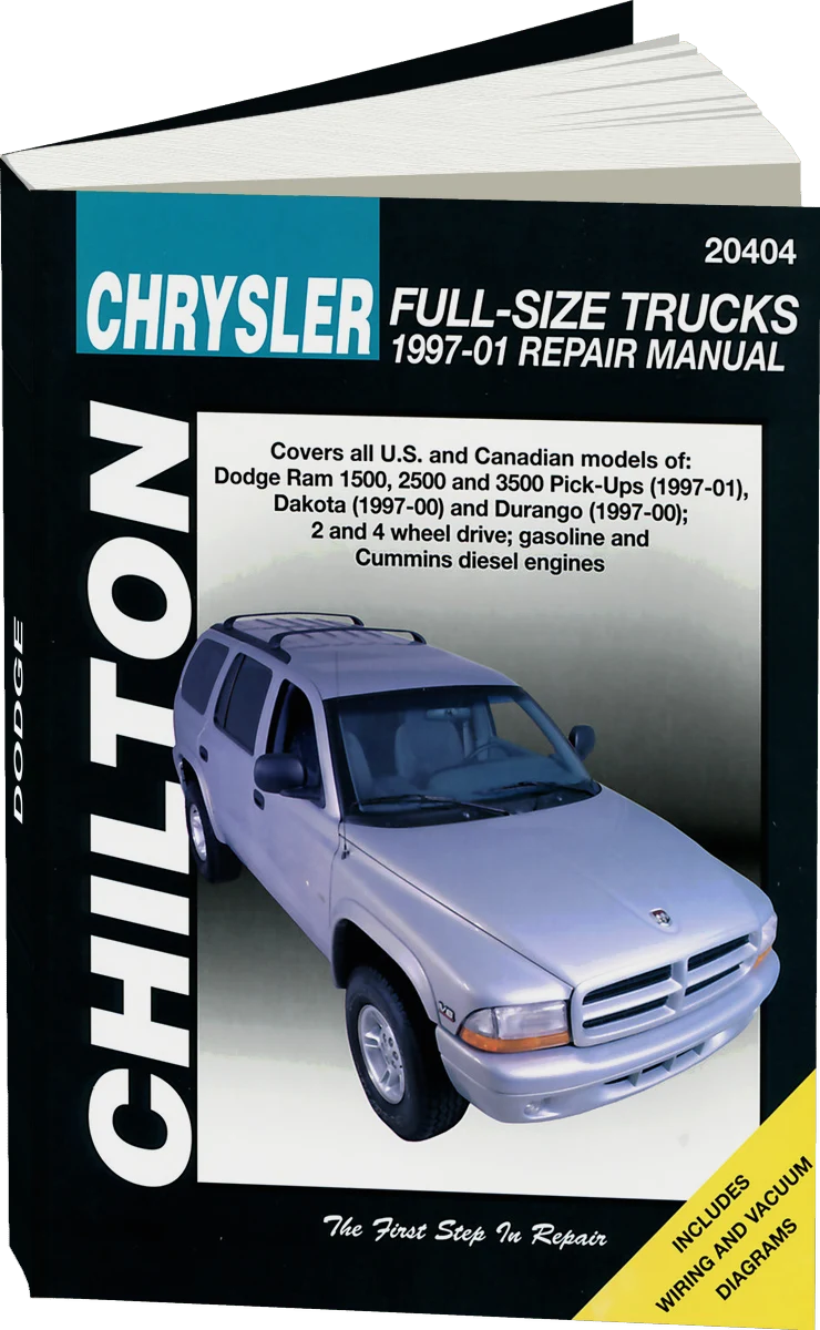 Chrysler Full-Size Trucks (1997-01) for of Dodge Ram 1500,2500 & 3500 Pick-Ups (1997-01), Dakota (1997-00), & Durango (1997-00) (2 & 4 wheel drive, gas & Cummins diesels) Chilton Repair Manual (USA)
