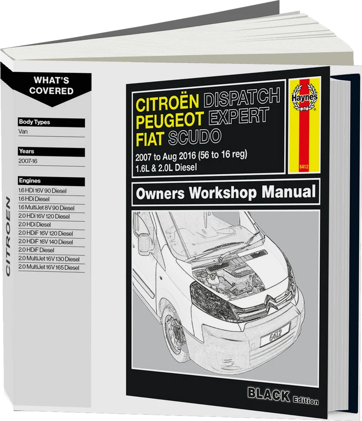 Citroen Dispatch, Peugeot Expert & Fiat Scudo Diesel 56 to 16 (2007-Aug 2016) Haynes Repair Manual - Premium Hardback Black Edition