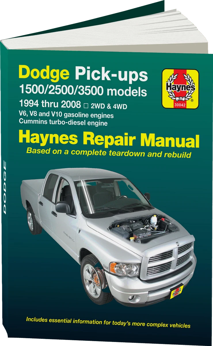 Dodge full-size pick-ups inc. 1500/2500/3500 (1994-2008) with V6, V8 & V10 petrol & Cummins turbo-diesel, 2WD & 4WD Haynes Repair Manual (USA)