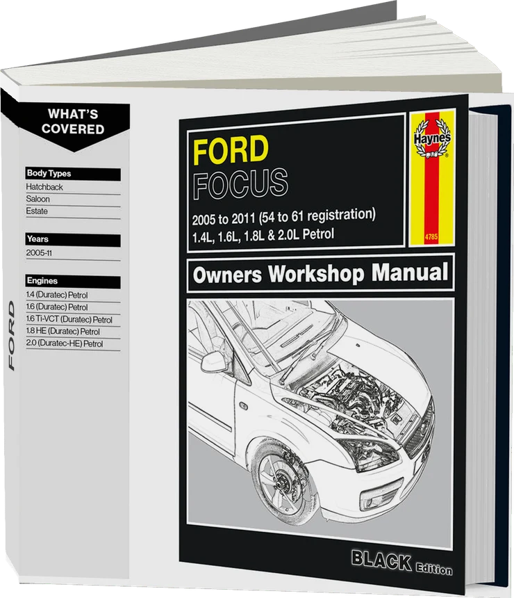 Ford Focus Petrol (2005-2011) 54 to 61 Haynes Repair Manual - Premium Hardback Black Edition