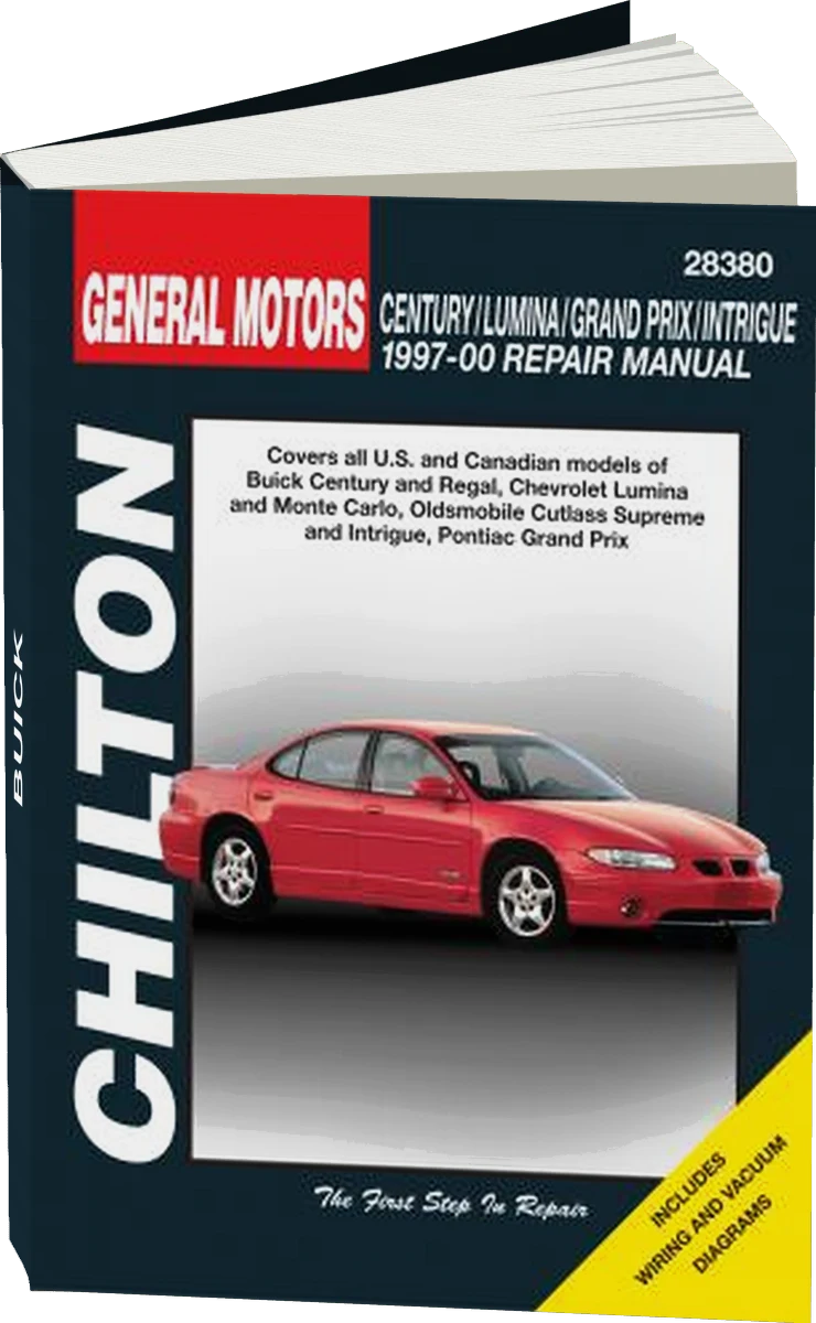 General Motors Century/Lumina/Grand Prix/Intrigue Chilton Repair Manual for 1997-00 covering all models of Buick Century and Regal, Chevrolet Lumina and Monte Carlo, Oldsmobile Cutlass Supreme and Intrigue, Pontiac Grand Prix
