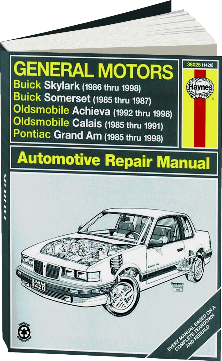 General Motors covering Buick Skylark (1986-1998), Buick Somerset (1985-1987), Oldsmobile Achieva (1992-1998), Oldsmobile Calais (1985-1991), & Pontiac Grand Am (1985-1998) (inc. Pontiac 2.3L Quad 4) Haynes Repair Manual (USA)