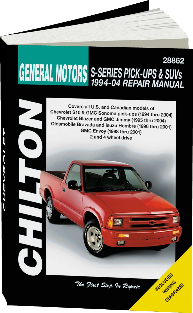 General Motors from (1994-04) for of Chevrolet S10 & GMC Sonoma Pick-ups (1994-04), Chevrolet Blazer & GMC Jimmy (1995-04), Oldsmobile Bravada & Isuzu Hombre (1996-01) & GMC Envoy (1998-01) for 2 & 4 Chilton Repair Manual (USA)