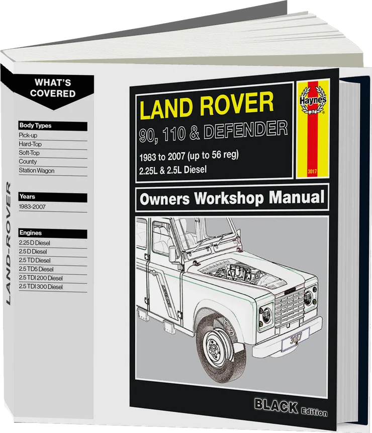 Land Rover 90, 110 & Defender Diesel (1983-2007) Haynes Repair Manual - Premium Hardback Black Edition