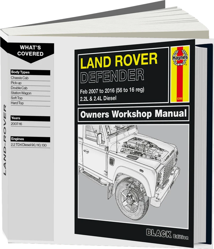 Land Rover Defender Diesel (Feb 2007-2016) 56 to 16 Haynes Repair Manual - Premium Hardback Black Edition