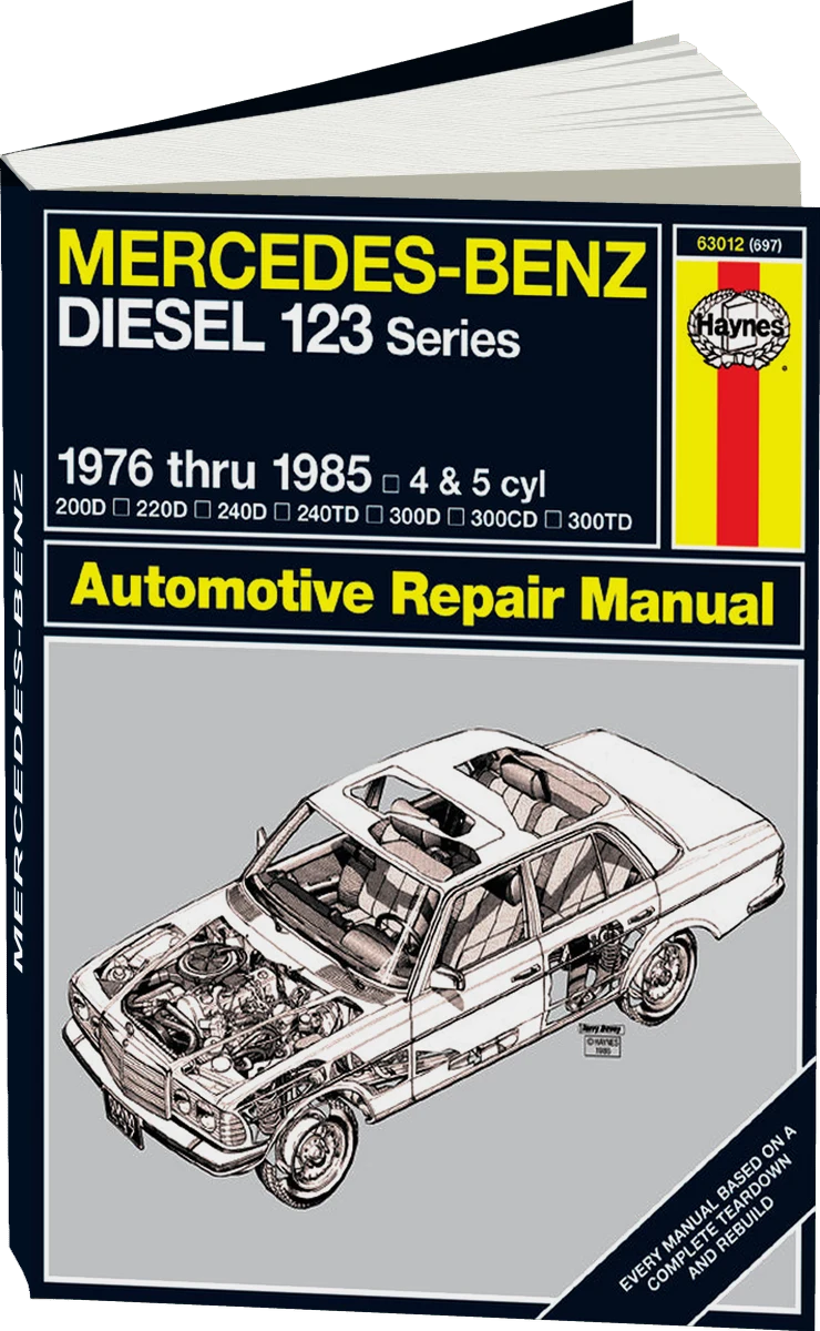 Mercedes-Benz Diesel 123 Series for 200D, 220D, 240D, 240TD, 300D, 300CD, 300TD models, designated W123 Series 4-cyl & 5-cyl inc. turbo-diesel (76-85) Haynes Repair Manual