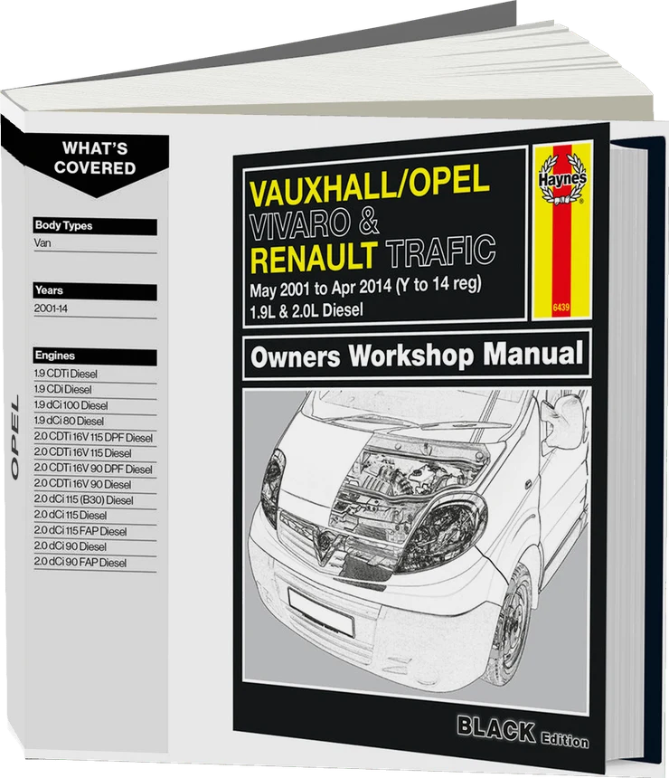 Vauxhall/Opel Vivaro & Renault Trafic Diesel May 2001-Apr 2014 (Y to 14 reg) Haynes Repair Manual - Premium Hardback Black Edition