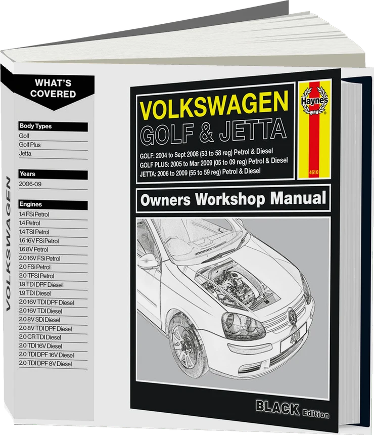 Volkswagen Golf (2004-Sept 2008), Golf Plus (2005-Mar 2009) & Jetta (2006-2009) Haynes Repair Manual - Premium Hardback Black Edition