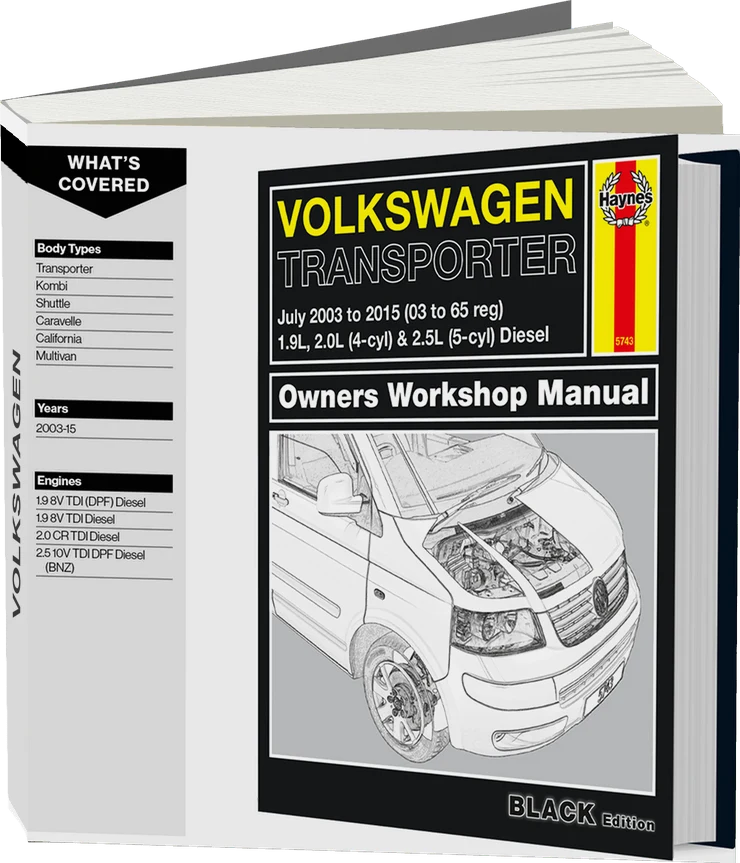 Volkswagen T5 Transporter (July 2003-2015) Haynes Repair Manual - Premium Hardback Black Edition