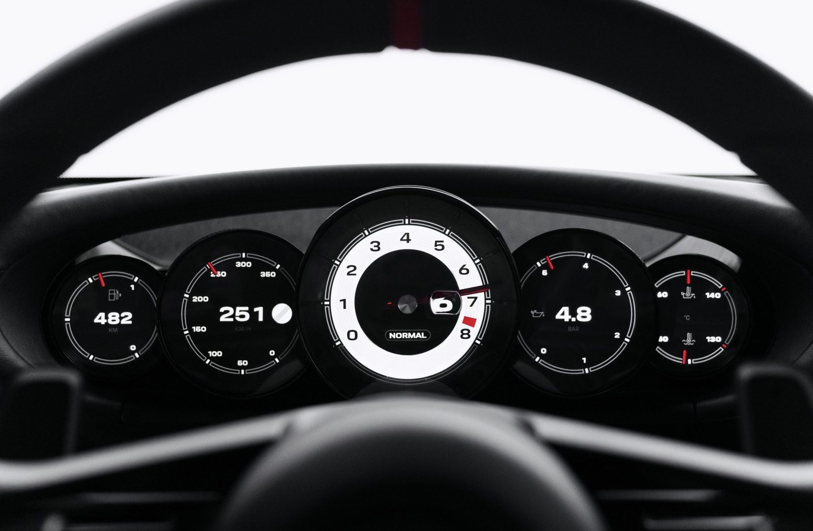 Porsche Mission S instrument cluster: five round gauges